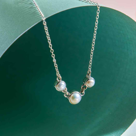 Sterling Silver Three Pearl Festoon Necklace