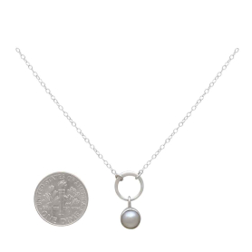 Half Hammered Circle Link w Pearl Necklace with dime