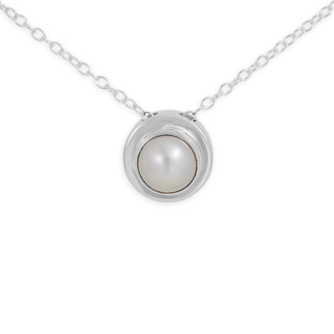Nina Designs Sterling Silver Solitaire Pearl Bezel Slider Necklace