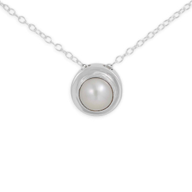 Sterling Silver Solitaire Pearl Bezel Slider Necklace