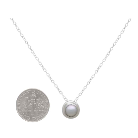 Sterling Silver Solitaire Pearl Bezel Slider Necklace with dime