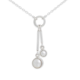 Sterling Silver Two Vertical Bars with Pearls Necklace