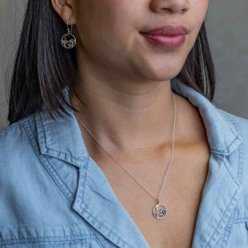 Sterling Silver 18 Inch Mushroom Necklace with Bronze Moon on model