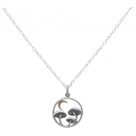 Sterling Silver 18 Inch Mushroom Necklace with Bronze Moon