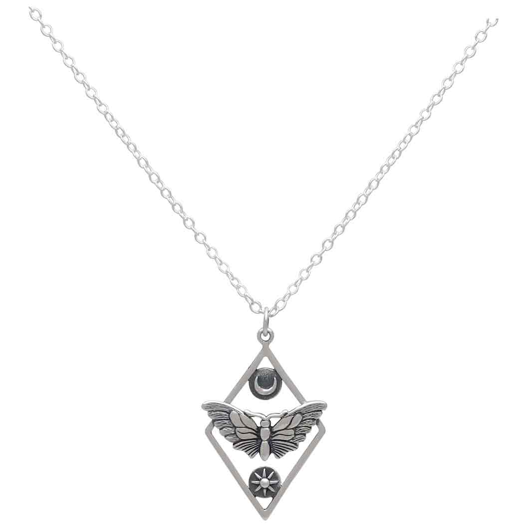 Sterling Silver Geometric Moth Necklace 18 Inch