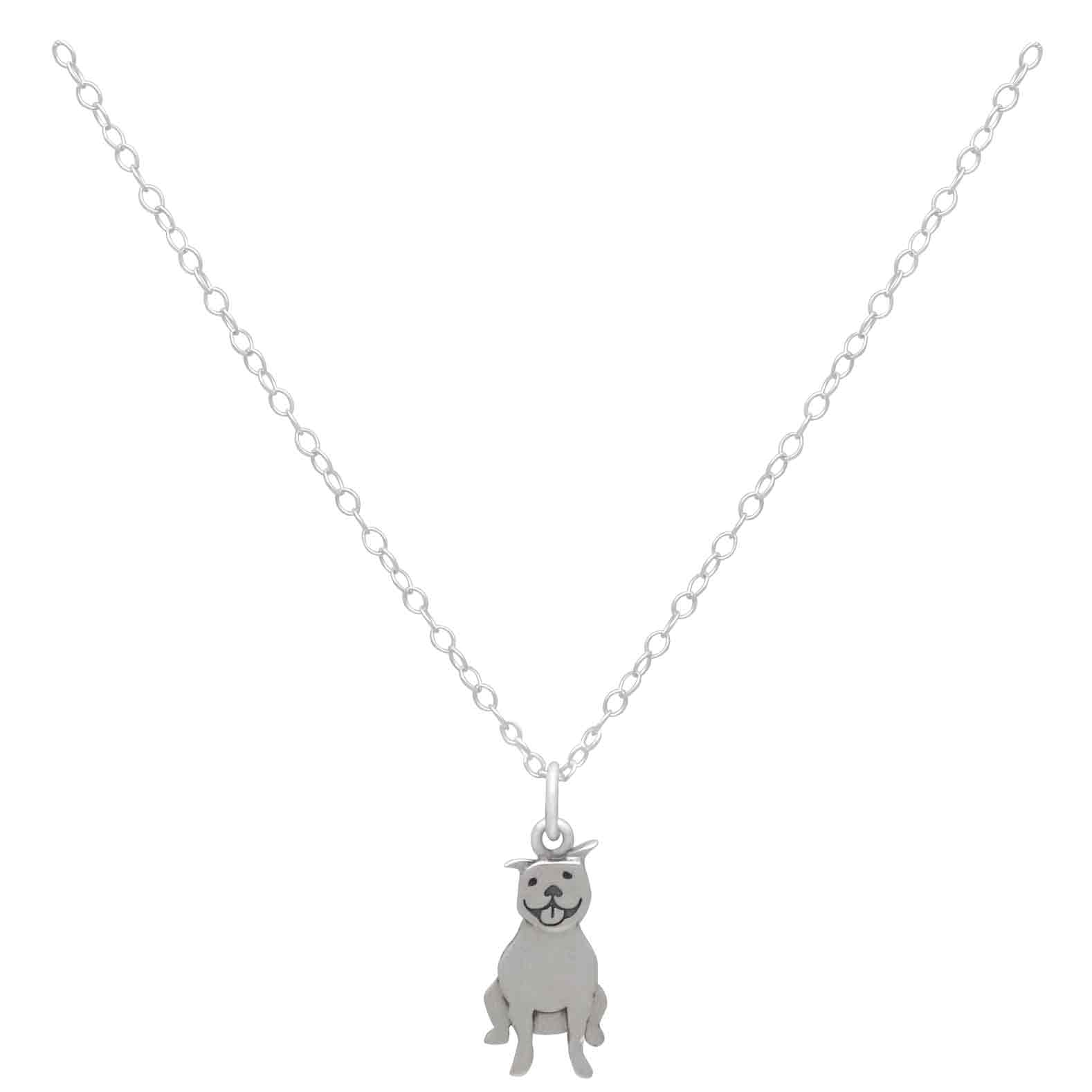 Sterling Silver Pitbull Dog Necklace 18 Inch