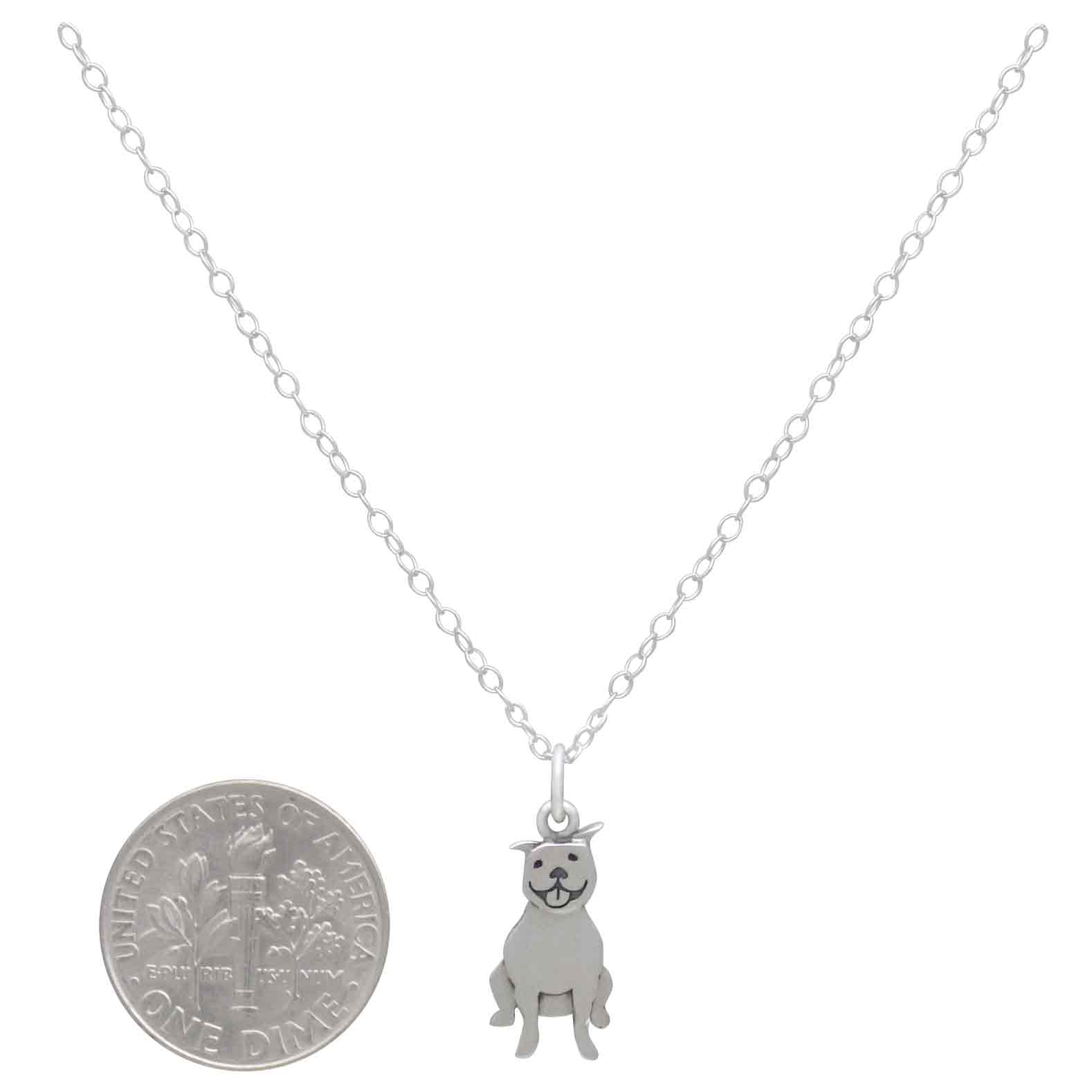 Sterling Silver Pitbull Dog Necklace 18 Inch