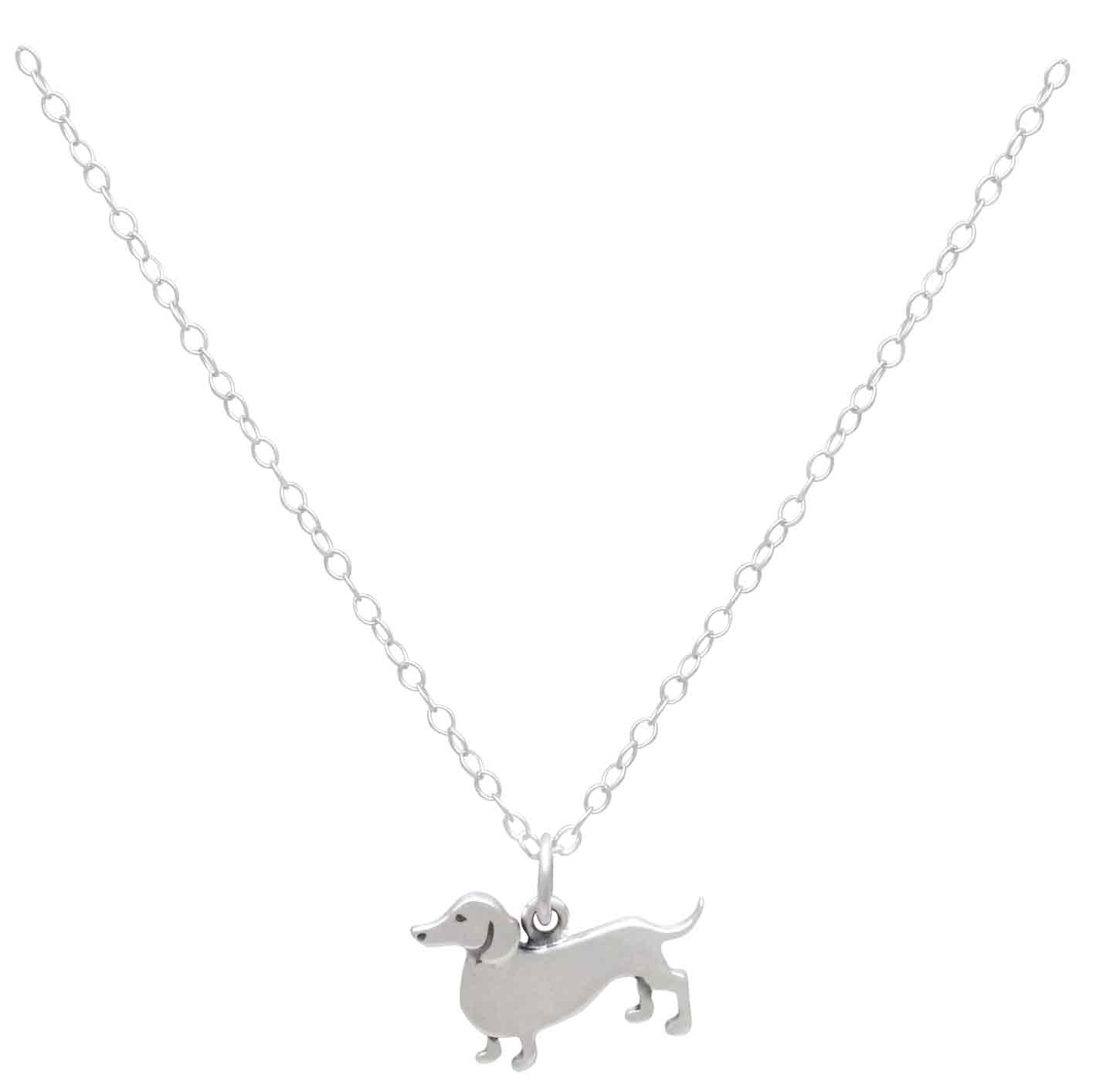 Sterling Silver Dachshund Dog Necklace 18 Inch