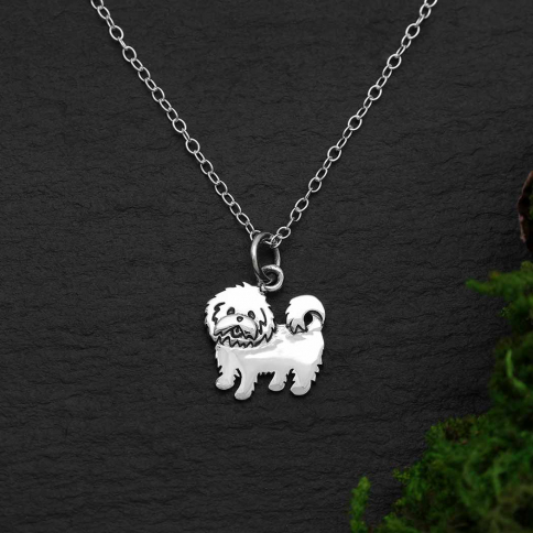 Sterling Silver Maltese Dog Necklace 18 Inch