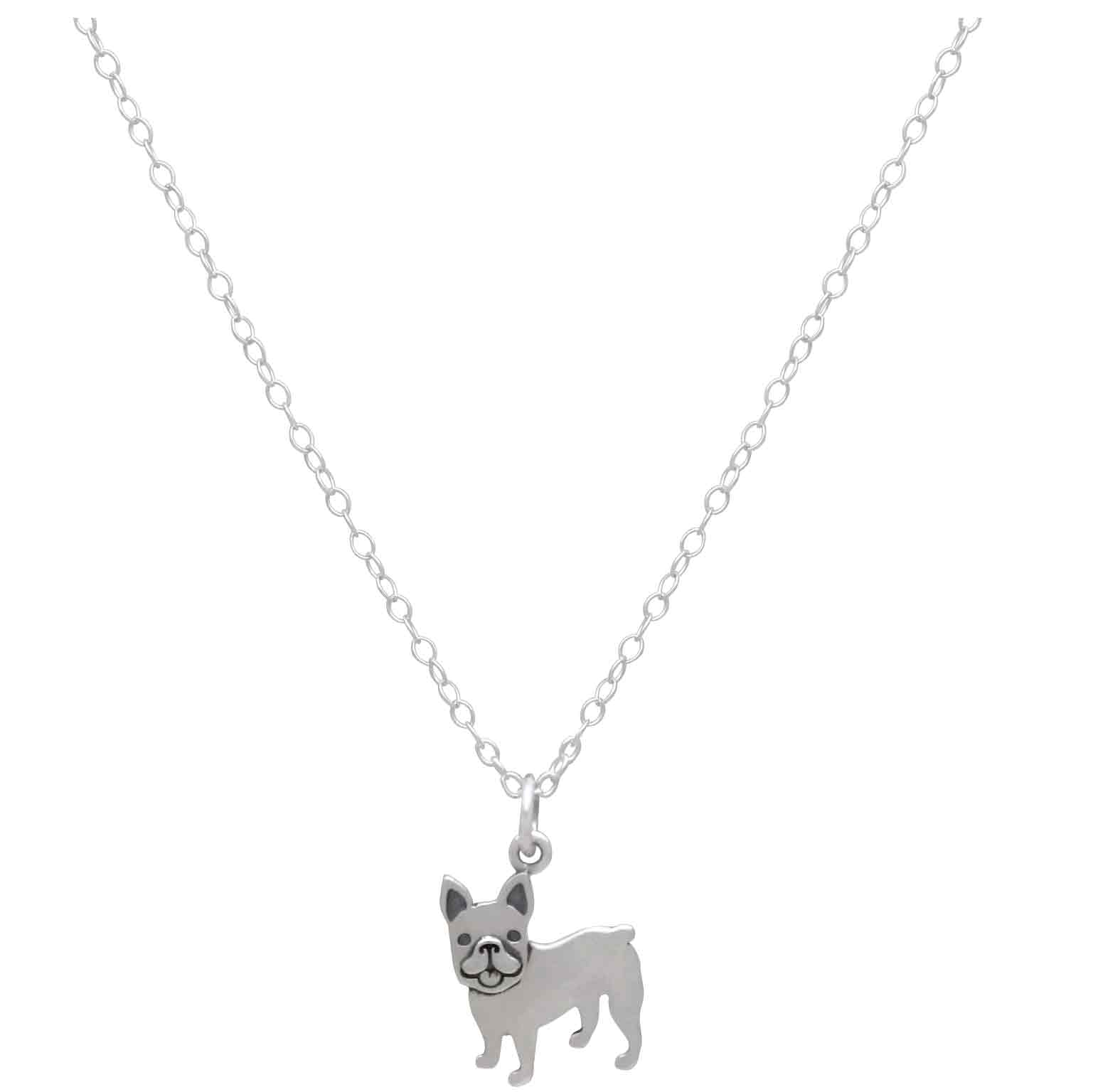 Sterling Silver French Bulldog Dog Necklace 18 Inch
