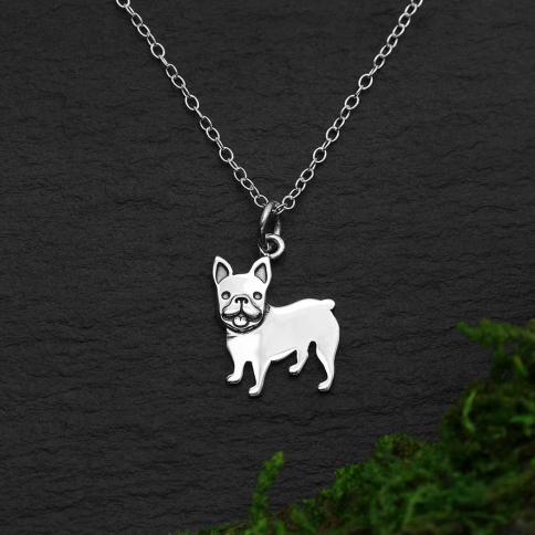  Sterling Silver French Bulldog Dog Necklace 18 Inch
