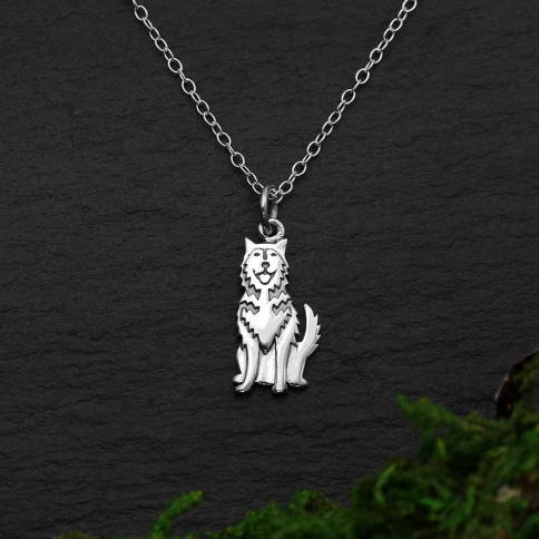 Sterling Silver Husky Dog Necklace 18 Inch