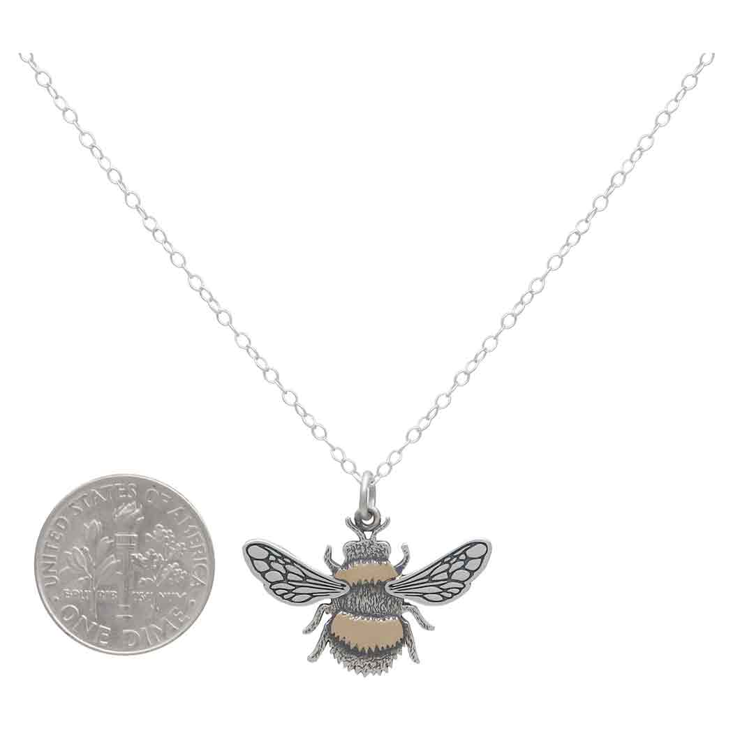Sterling Silver and Bronze Bumble Bee Necklace 18 Inch with Dime