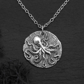 Sterling Silver 18 Inch Octopus Charm Necklace