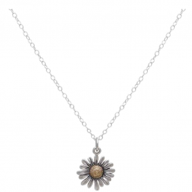 Sterling Silver 18 Inch Daisy Necklace with Bronze Center
