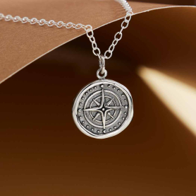 Sterling Silver Wax Seal Compass Necklace 18 Inch