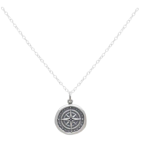 Sterling Silver Wax Seal Compass Necklace 18 Inch