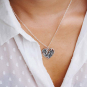 Sterling  Silver Openwork Flower Heart Necklace on Neck