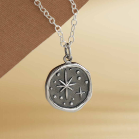 Sterling Silver Wax Seal North Star Necklace 18 Inch