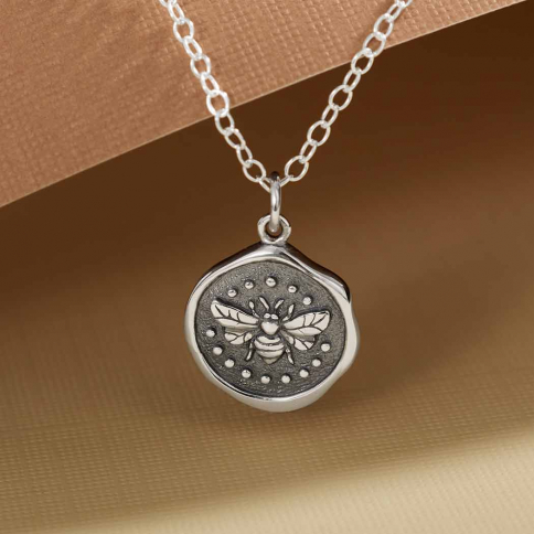 Sterling Silver Wax Seal Bee Necklace