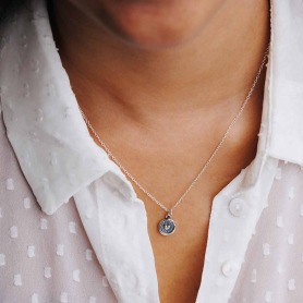 Sterling Silver Heart Wax Seal Necklace on Neck