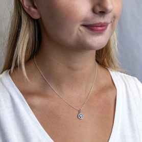 Nina Designs Sterling Silver Wax Seal Skull Necklace on model