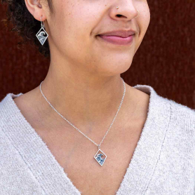 Sterling Silver 18 Inch Three Waves Necklace on neck