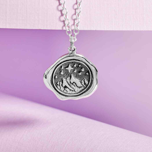 Sterling Silver Mountain Wax Seal Necklace