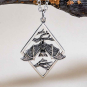 Silver Hanging Bat on Branches in Diamond Frame Necklace