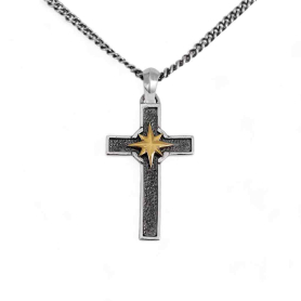 Men's Necklace Mixed Metal Compass Cross 22 Inch