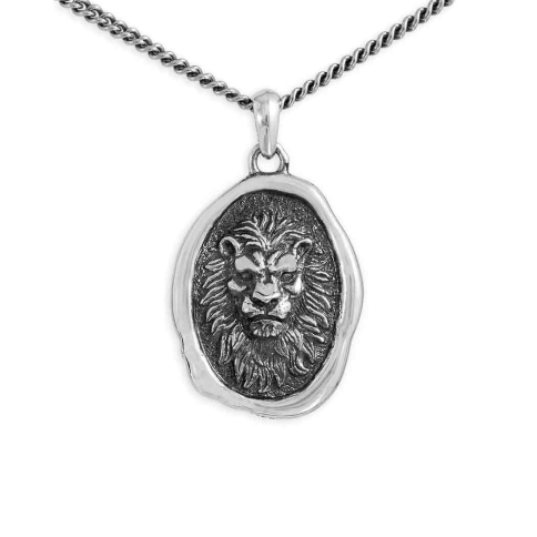 Men's Necklace Sterling Silver Wax Seal Lion 22 Inch