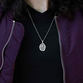 Men's Necklace Sterling Silver Wax Seal Lion 22 Inch