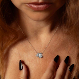 Sterling Silver Two Ghosts Festoon Necklace on model