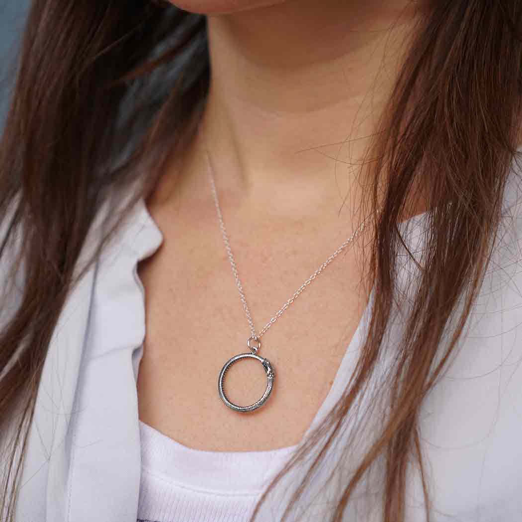 Sterling Silver 18 Inch Ouroboros Snake Necklace