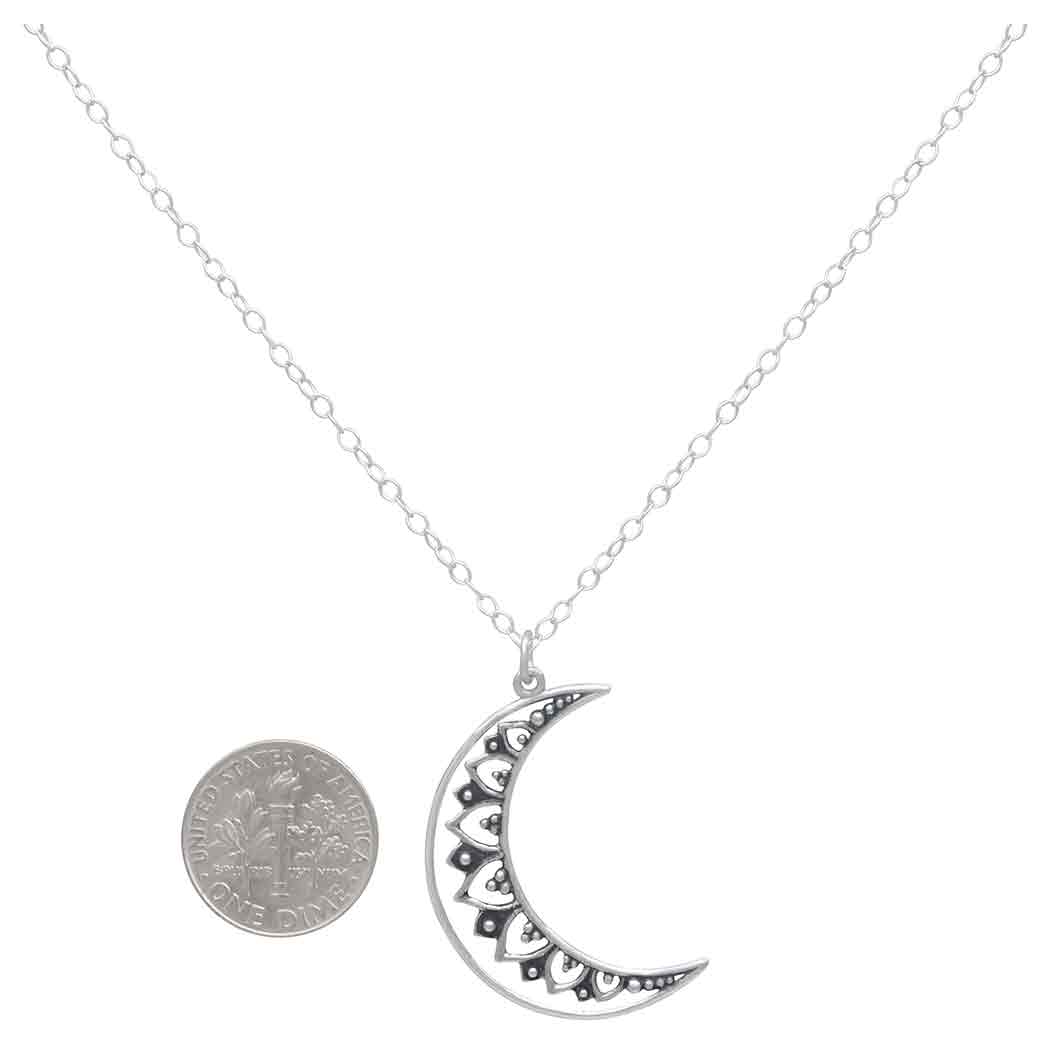 Sterling Silver Mandala Moon Necklace with Dime