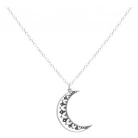 Sterling Silver Mandala Moon Necklace Front View