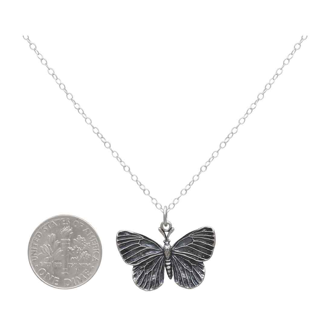 Sterling Silver 18 Inch Dimensional Butterfly Necklace with Dime
