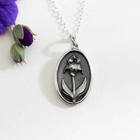 Sterling Silver Iris Birthflower Necklace - February