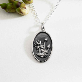 Sterling Silver Waterlily Birthflower Necklace - July