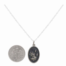 Sterling Silver Waterlily Birthflower Necklace - July with Dime