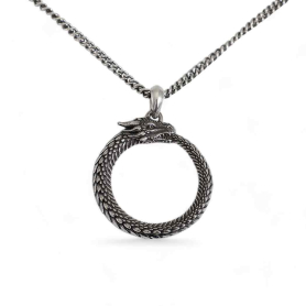 Men's Necklace Sterling Silver Dragon Ouroboros 22 Inch