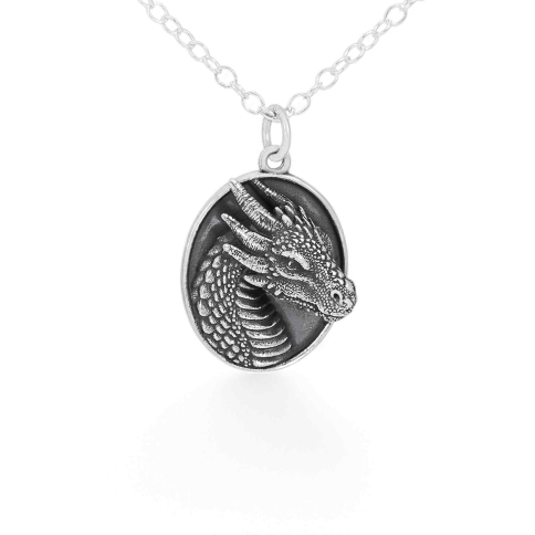 Nina Designs Sterling Silver Oval Dragon Head Necklace