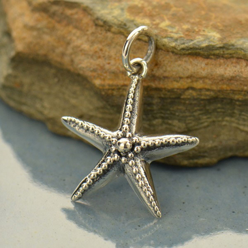 Sterling Silver Starfish Charm with Granulation 18x15mm