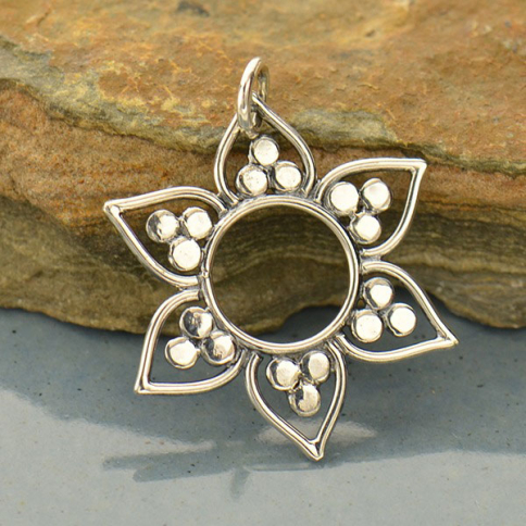 Sterling Silver Lotus Pendant with Flat Granulation 26x20mm