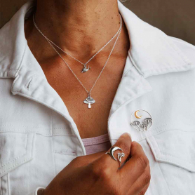 Sterling Silver Mushroom and Moon Pin