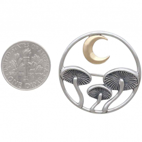 Sterling Silver Mushroom Brooch with Bronze Moon