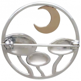 Sterling Silver Mushroom Brooch with Bronze Moon