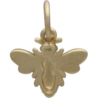 14K Gold Charm - Small Bee in Solid Gold 14x12mm