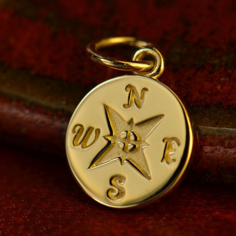 14K Solid Gold - Compass in Solid Gold 16x10mm