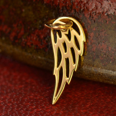14K Gold Charms - Tiny Wing in Solid Gold 18x6mm